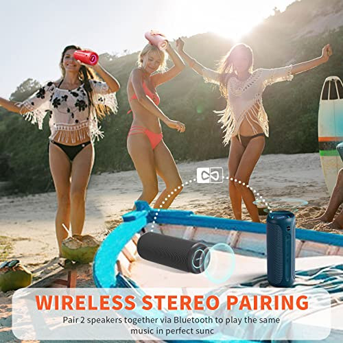 Portable Bluetooth Speaker, IPX7 Waterproof Wireless Bluetooth Speaker, Bassboom Technology, 25W Loud Stereo Sound, LED Light with TWS Pairing, 16H Playtime for Home and Outdoor - Blue - 6