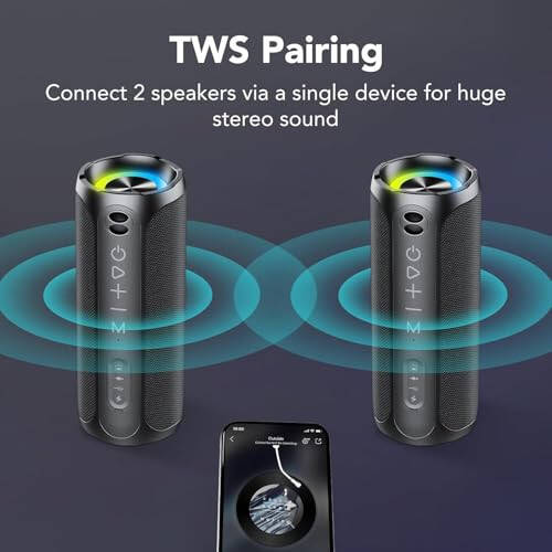 Portable Bluetooth Speakers, IPX7 Waterproof Speaker Bluetooth Wireless, 20W Loud Stereo Sound, 24H Playtime, RGB Lights, Double Pairing, Bluetooth 5.3 Wireless Speaker for Travel Outdoor Home Party - 6