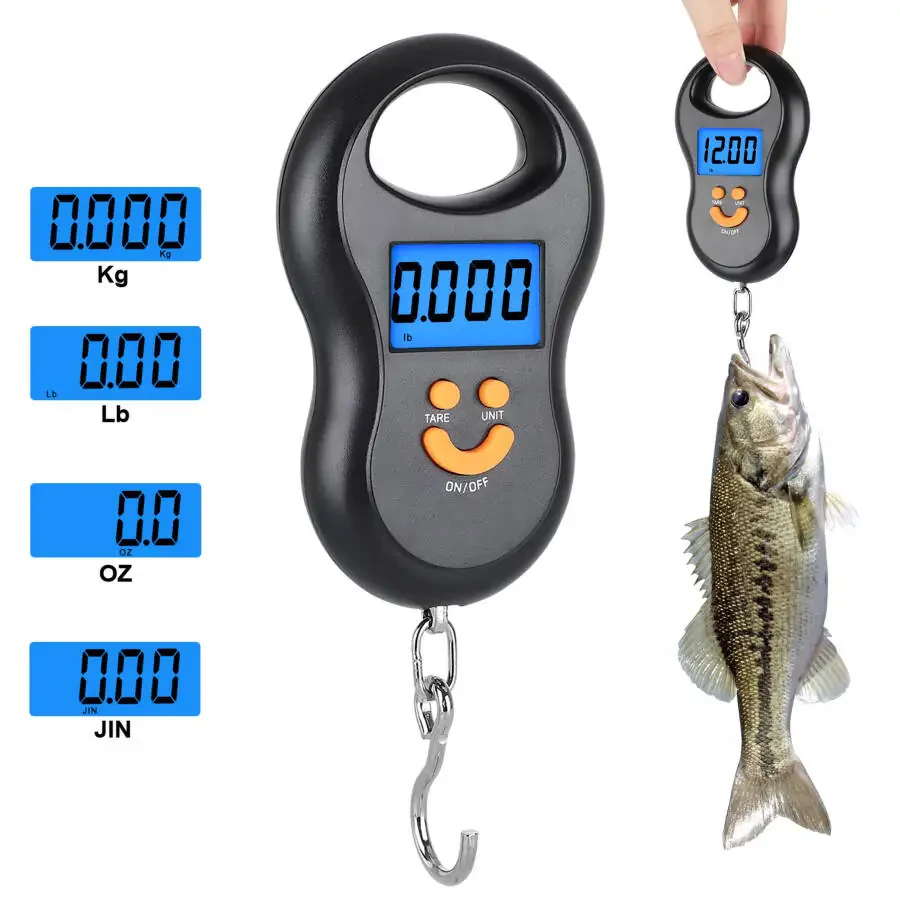 Portable Fishing Scale, EEEkit 110lb Digital Hanging Hook Scale with Backlit LCD Display for Luggage - 1
