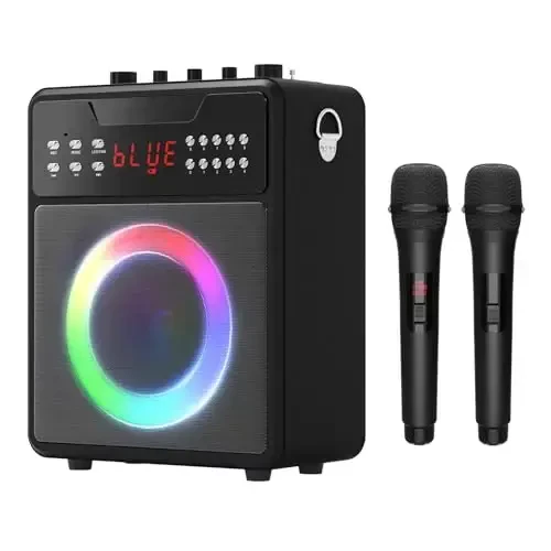 Portable Karaoke Machine for Adults & Kids with 2 Wireless Microphones, PA System Supports TWS, USB, FM, REC, AUX in, TF Card, Remote Control for Parties - 1