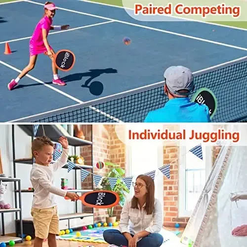 Portable Paddles and Bouncy Balls Set for Kids or Adults’ Indoor Outdoor Activities, Sport Game for Beginner or Intermediate Fun Play, Swing Racket in Beach Pool Backyard Playground Lawn Park or Court - MODAZONE