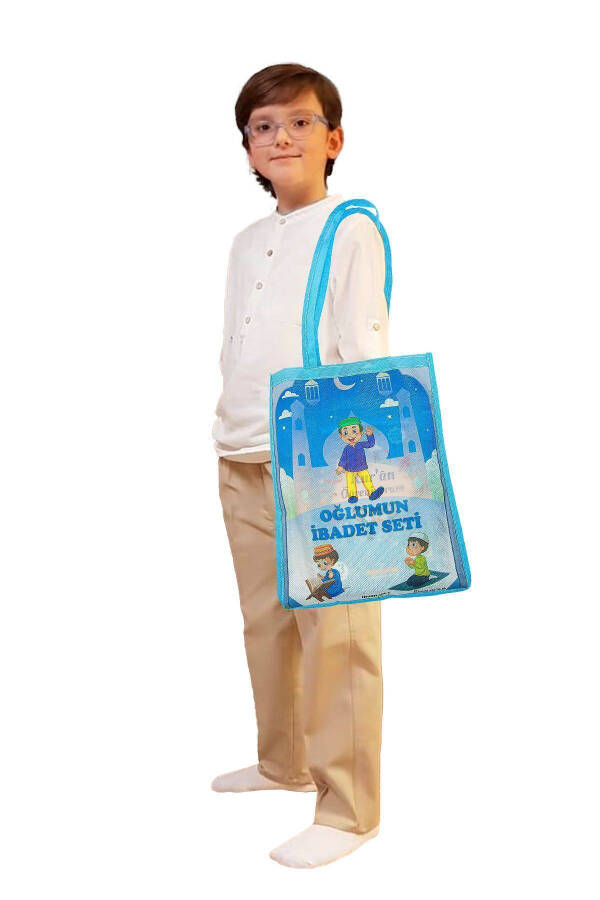 Portable Quran Learning Elif Ba Book Children's Prayer Rug Prayer Set Blue - 2