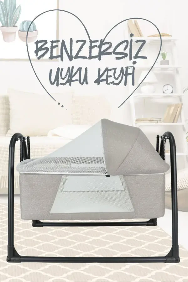 Portable Rocking Baby Bassinet with Mosquito Net, Dark Grey - 5