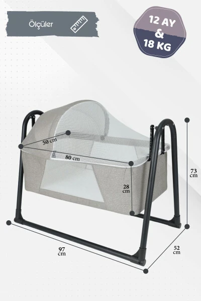 Portable Rocking Baby Bassinet with Mosquito Net, Dark Grey - 6