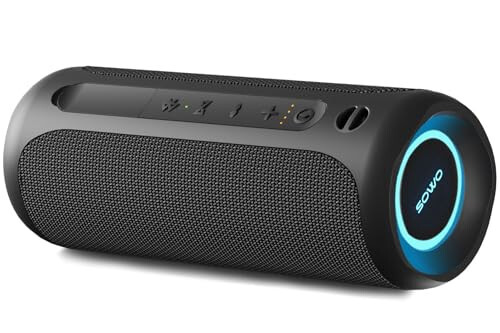 Portable Speaker, Wireless Bluetooth Speaker, IPX7 Waterproof, 25W Loud Stereo Sound, Bassboom Technology, TWS Pairing, Built-in Mic, 16H Playtime with Lights for Home Outdoor - Black - 1