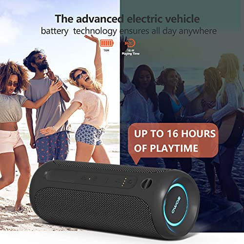 Portable Speaker, Wireless Bluetooth Speaker, IPX7 Waterproof, 25W Loud Stereo Sound, Bassboom Technology, TWS Pairing, Built-in Mic, 16H Playtime with Lights for Home Outdoor - Black - 4