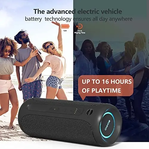 Portable Speaker, Wireless Bluetooth Speaker, IPX7 Waterproof, 25W Loud Stereo Sound, Bassboom Technology, TWS Pairing, Built-in Mic, 16H Playtime with Lights for Home Outdoor - Black - 1