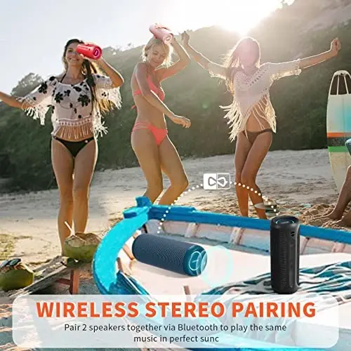 Portable Speaker, Wireless Bluetooth Speaker, IPX7 Waterproof, 25W Loud Stereo Sound, Bassboom Technology, TWS Pairing, Built-in Mic, 16H Playtime with Lights for Home Outdoor - Black - 3