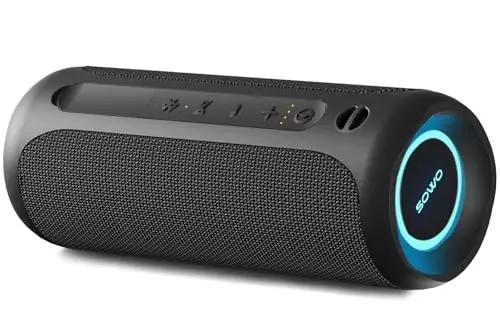 Portable Speaker, Wireless Bluetooth Speaker, IPX7 Waterproof, 25W Loud Stereo Sound, Bassboom Technology, TWS Pairing, Built-in Mic, 16H Playtime with Lights for Home Outdoor - Black - 4