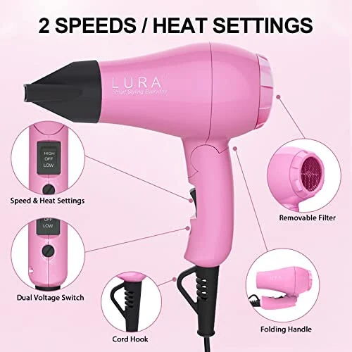 Portable Travel Hair Dryer, Mini Lightweight Dual Voltage Blow Dryer 1200W with Folding Handle, Blowdryer with One Concentrator - 4
