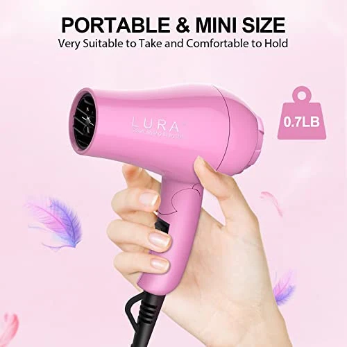 Portable Travel Hair Dryer, Mini Lightweight Dual Voltage Blow Dryer 1200W with Folding Handle, Blowdryer with One Concentrator - 5