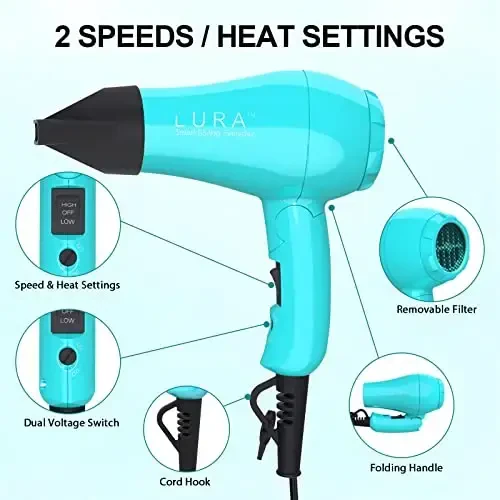 Portable Travel Hair Dryer, Mini Lightweight Dual Voltage Blow Dryer 1200W with Folding Handle, with One Concentrator (Blue) - 4