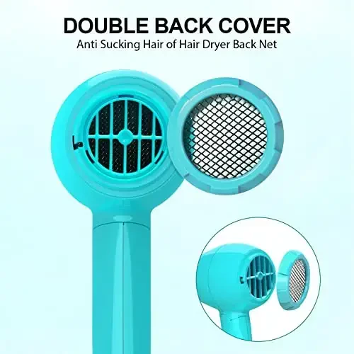 Portable Travel Hair Dryer, Mini Lightweight Dual Voltage Blow Dryer 1200W with Folding Handle, with One Concentrator (Blue) - 6