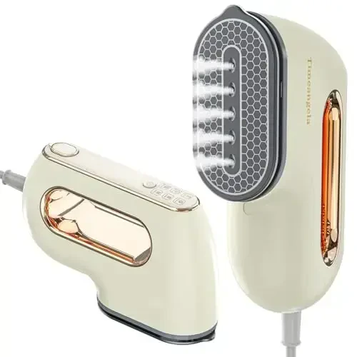 Portable Travel Steamer Iron for Clothes: Mini Handheld Garment Steam Ironing Machine for Clothing - Professional Small Size Hand Held Traveling Fabric Steamers for Wrinkle on Dress Shirt (Beige) - TIMEANGELA