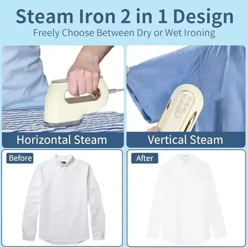 Portable Travel Steamer Iron for Clothes: Mini Handheld Garment Steam Ironing Machine for Clothing - Professional Small Size Hand Held Traveling Fabric Steamers for Wrinkle on Dress Shirt (Beige) - 2