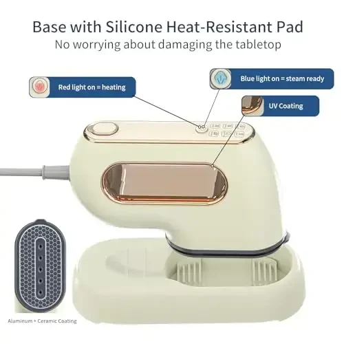 Portable Travel Steamer Iron for Clothes: Mini Handheld Garment Steam Ironing Machine for Clothing - Professional Small Size Hand Held Traveling Fabric Steamers for Wrinkle on Dress Shirt (Beige) - 5