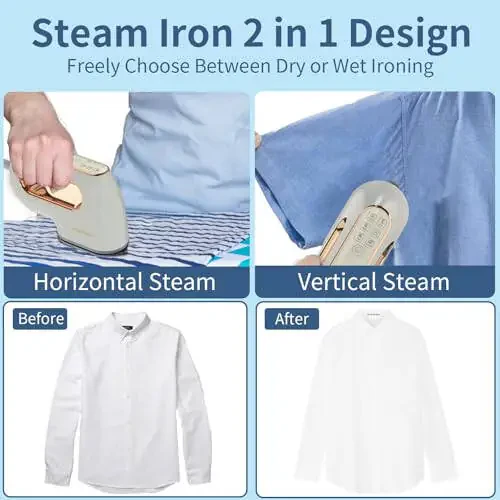 Portable Travel Steamer Iron for Clothes: Mini Handheld Garment Steam Ironing Machine for Clothing - Professional Small Size Hand Held Traveling Fabric Steamers for Wrinkle on Dress Shirt (Gray) - 2