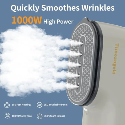 Portable Travel Steamer Iron for Clothes: Mini Handheld Garment Steam Ironing Machine for Clothing - Professional Small Size Hand Held Traveling Fabric Steamers for Wrinkle on Dress Shirt (Gray) - 4