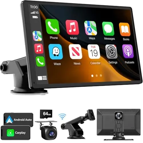 Portable Wireless CarPlay Touchscreen for Car: 4K Apple Carplay & Android Auto Car Play Screen with 4K Dash Cam/1080p Rear Camera/GPS Navigation/Bluetooth/Mirror Link/AirPlay (Black-9IN) - 1