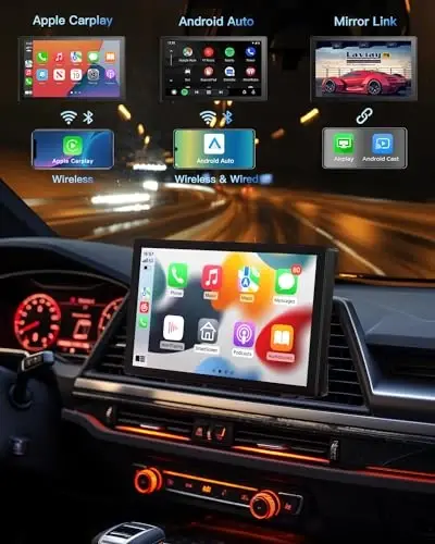 Portable Wireless CarPlay Touchscreen for Car: 4K Apple Carplay & Android Auto Car Play Screen with 4K Dash Cam/1080p Rear Camera/GPS Navigation/Bluetooth/Mirror Link/AirPlay (Black-9IN) - LAVIAY (1)