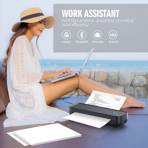 Portable Wireless Printer for Travel, Bluetooth Thermal Printer Support 8.5