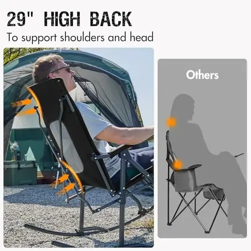 PORTAL Oversized Folding Rocking Camping Chair Portable Outdoor Rocker with High Back Hard Armrests Carry Bag, Supports 400 lbs - 3