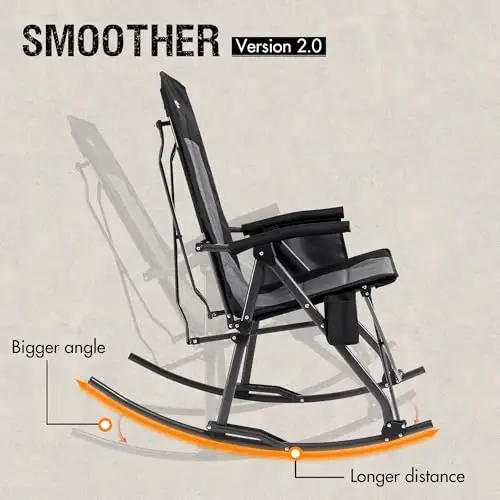 PORTAL Oversized Folding Rocking Camping Chair Portable Outdoor Rocker with High Back Hard Armrests Carry Bag, Supports 400 lbs - 4