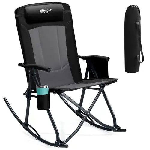 Portal Oversized Folding Rocking Camping Chair Portable 400 lbs | Folding Rocking Camping Chair Portable Outdoor Rocker with High Back Hard Armrests Carry Bag support 400 lbs 