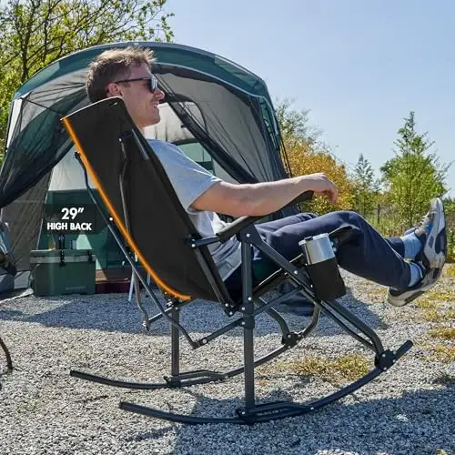 PORTAL Oversized Folding Rocking Camping Chair Portable Outdoor Rocker with High Back Hard Armrests Carry Bag, Supports 400 lbs - 2