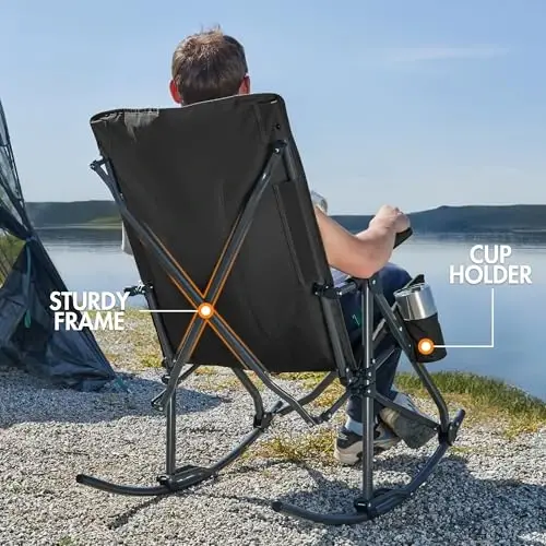 PORTAL Oversized Folding Rocking Camping Chair Portable Outdoor Rocker with High Back Hard Armrests Carry Bag, Supports 400 lbs - 4