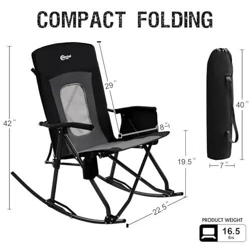 PORTAL Oversized Folding Rocking Camping Chair Portable Outdoor Rocker with High Back Hard Armrests Carry Bag, Supports 400 lbs - 3