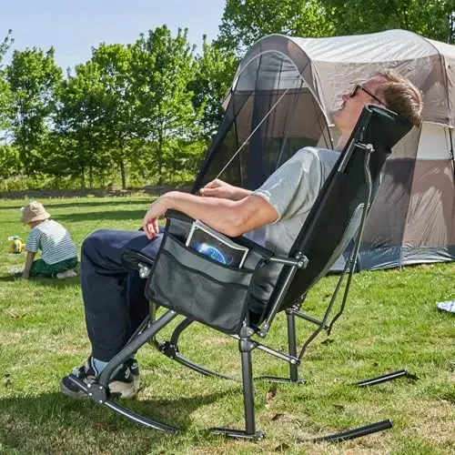 PORTAL Oversized Folding Rocking Camping Chair Portable Outdoor Rocker with High Back Hard Armrests Carry Bag, Supports 400 lbs - 2