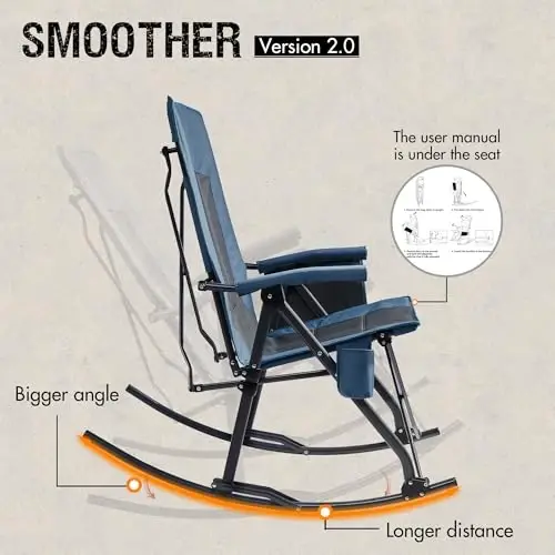 PORTAL Oversized Folding Rocking Camping Chair Portable Outdoor Rocker with High Back Hard Armrests Carry Bag, Supports 400 lbs - 3
