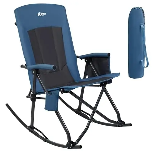 PORTAL Oversized Folding Rocking Camping Chair Portable Outdoor Rocker with High Back Hard Armrests Carry Bag, Supports 400 lbs - PORTAL