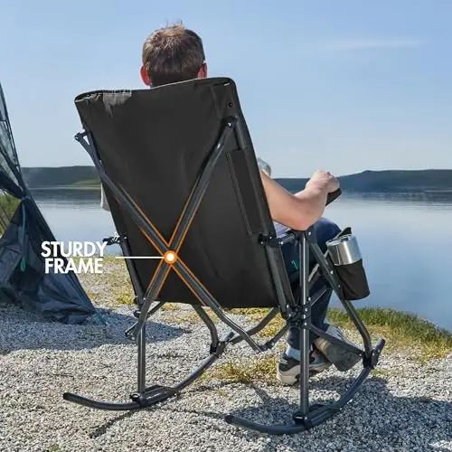 PORTAL Oversized Folding Rocking Camping Chair Portable Outdoor Rocker with High Back Hard Armrests Carry Bag, Supports 400 lbs - 3