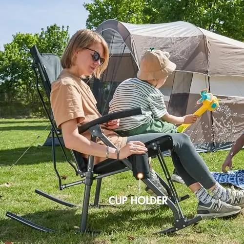 PORTAL Oversized Folding Rocking Camping Chair Portable Outdoor Rocker with High Back Hard Armrests Carry Bag, Supports 400 lbs - 4