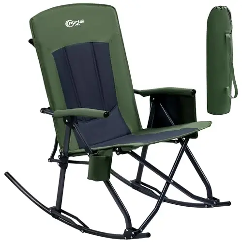 PORTAL Oversized Folding Rocking Camping Chair Portable Outdoor Rocker with High Back Hard Armrests Carry Bag, Supports 400 lbs - PORTAL