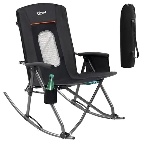 PORTAL Oversized Folding Rocking Camping Chair Portable Outdoor Rocker with High Back Hard Armrests Carry Bag, Supports 400 lbs 