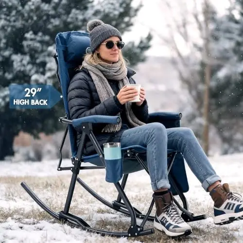 PORTAL Oversized Folding Rocking Camping Chair Portable Outdoor Rocker with High Back Hard Armrests Carry Bag, Supports 400 lbs - 6