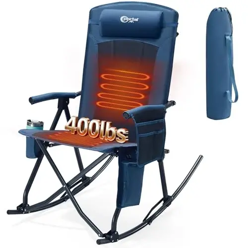 PORTAL Oversized Folding Rocking Camping Chair Portable Outdoor Rocker with High Back Hard Armrests Carry Bag, Supports 400 lbs 