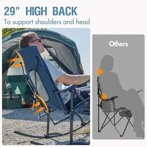 PORTAL Oversized Folding Rocking Camping Chair Portable Outdoor Rocker with High Back Hard Armrests Carry Bag, Supports 400 lbs - 3
