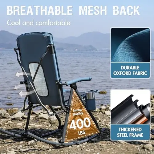 PORTAL Oversized Folding Rocking Camping Chair Portable Outdoor Rocker with High Back Hard Armrests Carry Bag, Supports 400 lbs - 4
