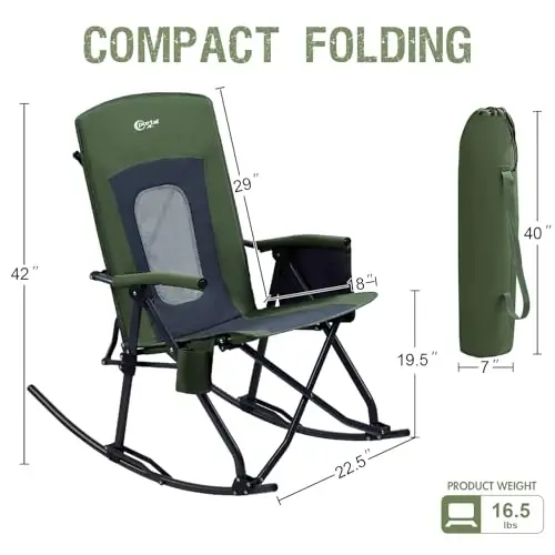 PORTAL Oversized Folding Rocking Camping Chair Portable Outdoor Rocker with High Back Hard Armrests Carry Bag, Supports 400 lbs - 3