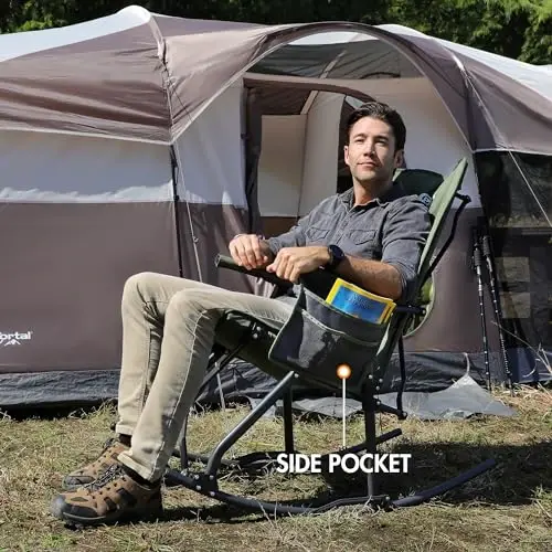 PORTAL Oversized Folding Rocking Camping Chair Portable Outdoor Rocker with High Back Hard Armrests Carry Bag, Supports 400 lbs - 2