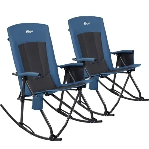 PORTAL Oversized Folding Rocking Camping Chair Portable Outdoor Rocker with High Back Hard Armrests Carry Bag, Supports 400 lbs - PORTAL