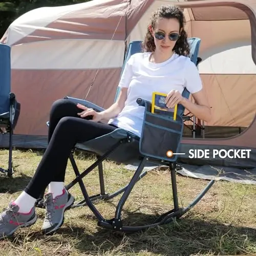 PORTAL Oversized Folding Rocking Camping Chair Portable Outdoor Rocker with High Back Hard Armrests Carry Bag, Supports 400 lbs - 4
