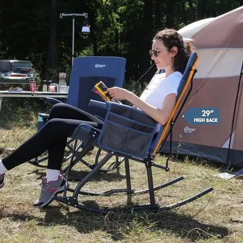 PORTAL Oversized Folding Rocking Camping Chair Portable Outdoor Rocker with High Back Hard Armrests Carry Bag, Supports 400 lbs 