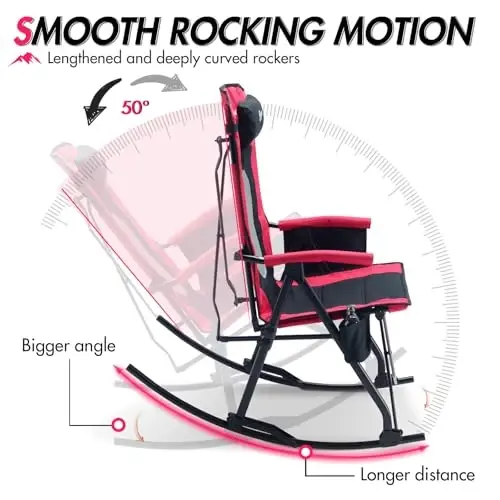 PORTAL Oversized Folding Rocking Camping Chair Portable Outdoor Rocker with High Back Hard Armrests Carry Bag, Supports 400 lbs - 4