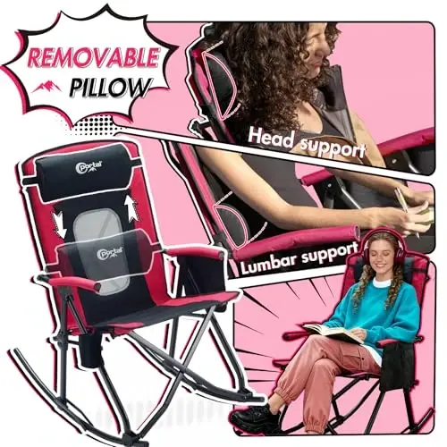PORTAL Oversized Folding Rocking Camping Chair Portable Outdoor Rocker with High Back Hard Armrests Carry Bag, Supports 400 lbs - 5