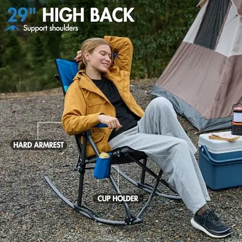 Portal Oversized Folding Rocking Camping Chair Portable 400 lbs | Folding Rocking Camping Chair Portable Outdoor Rocker with High Back Hard Armrests Carry Bag support 400 lbs - 5